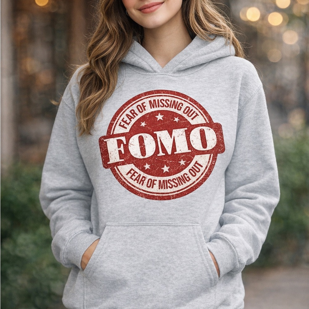 Gray Hoodie with Red FOMO Graphic Fear of missing out (Unisex)